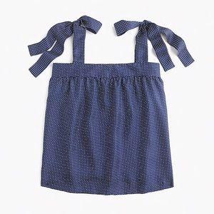 J. Crew 100% Silk Tie-Shoulder Top in Polka Dot